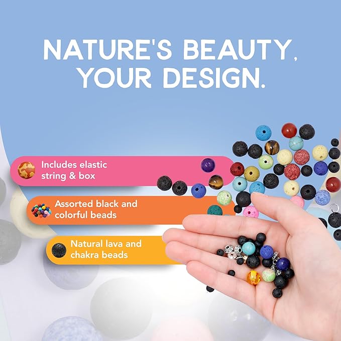 Incraftables 600+ Lava Beads Collection – Natural Volcanic Rock for Jewelry Making – Black 4mm 6mm 8mm Sizes, Chakra Stones, Colorful Beads, Spacers & Complete Jewelry Findings Set