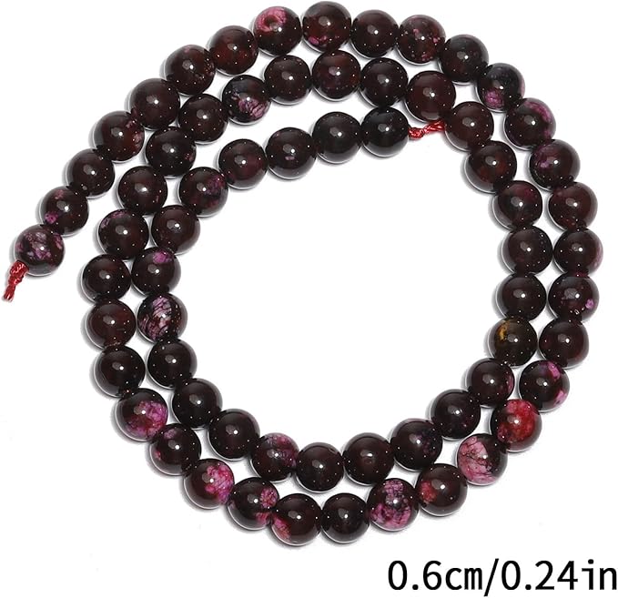 Stone Beads, 60pcs Magenta Tiger‘s Eye, 6mm Round Loose Beads for Jewelry Making, Bracelets, with Bag, String & Card