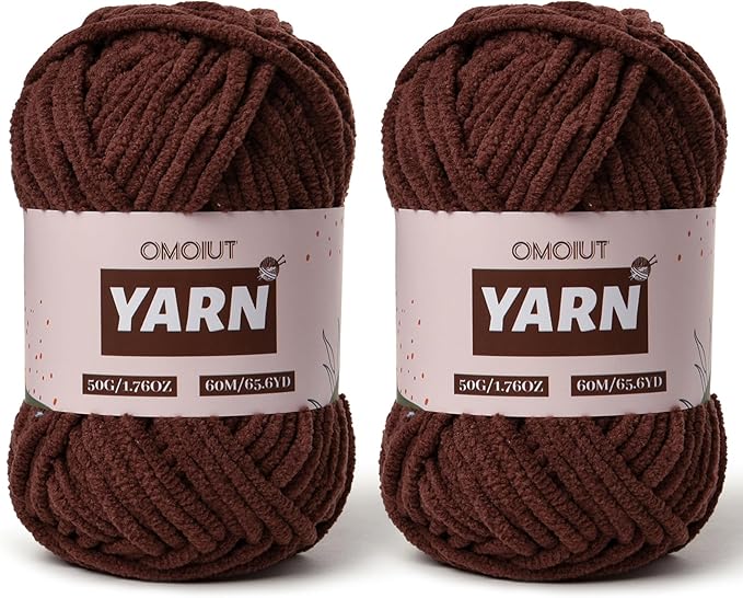 2 Packs Plush Chenille Chunky Crochet Yarn - Baby Yarn for Crocheting Soft - Velvet Yarns Knitting for Blankets Crafts - Fluffy Amigurumi Yarns 100g/131yds (2 Dark Coffee)