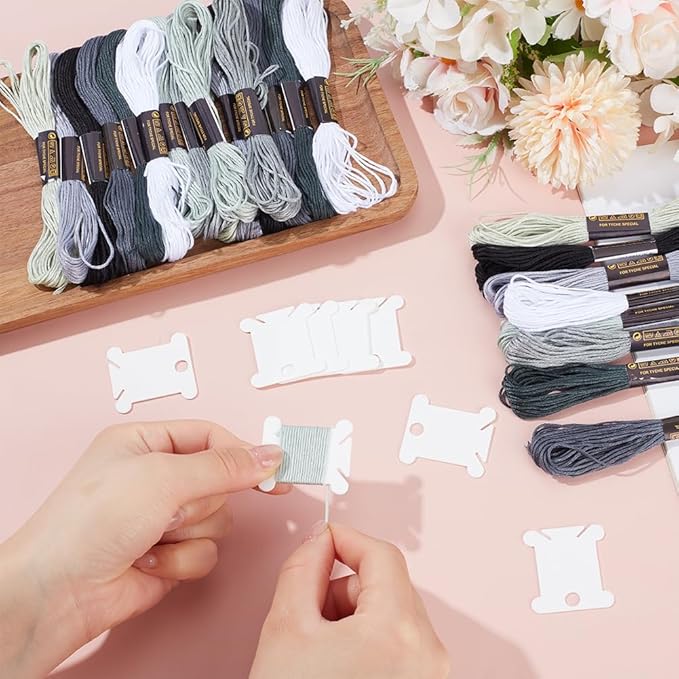 24 Skeins 6 Strands Variegated Grey Cross Stitch Threads Embroidery Floss Gradient Friendship Bracelets Yarn String Bulk with Floss Bobbins for Hand Sewing Jewelry Knitting Crafts Crochet