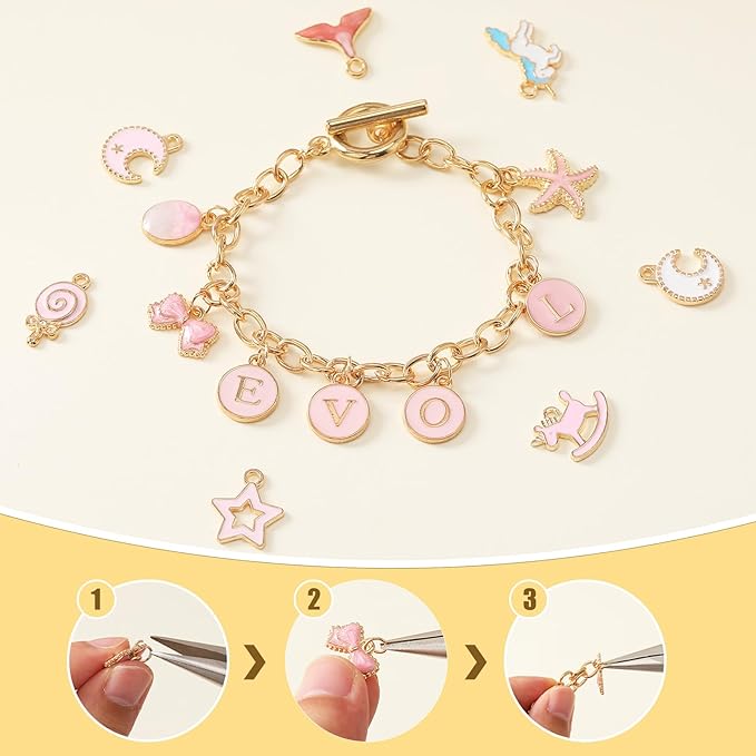 EBOOT Highergo 470 Pcs Charm Bracelet Making Kit Gold and Silver Paperclip Chain Bracelets with Ot Toggle Clasp Charms for DIY Jewelry Making