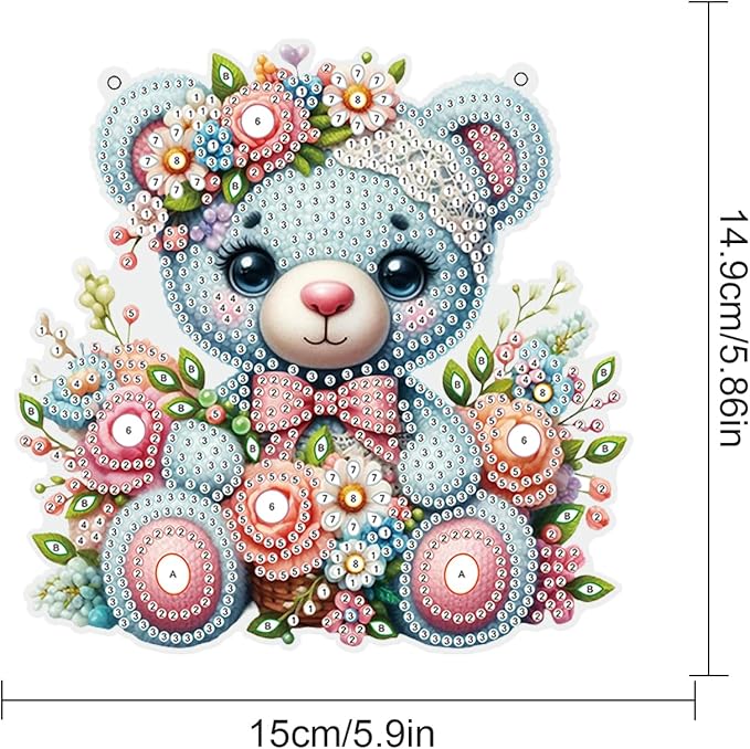 DIY 5D Diamond Painting Hanging Kit Blue Bear Doll Pattern, Sparkling Diamond Art Kit for Adults, Diamond Art Pendant Ornament Craft for Wall, Door, Home and Garden Decor