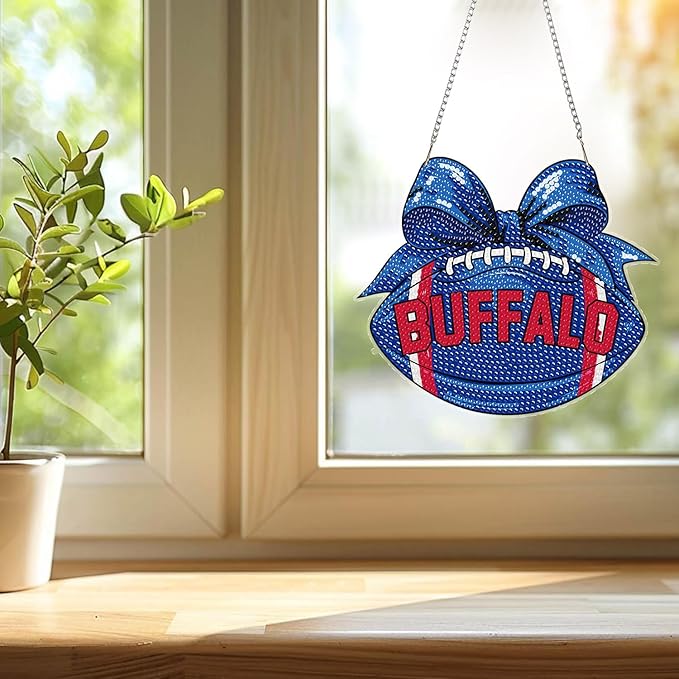 Rertcioph Football Diamond Art Hanging Kit for Adults, DIY Acrylic 5D Diamond Painting Hanging Ornament for Buffalo Home Wall Decor and Gift