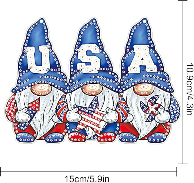 AiYuanzsh 5D Diamond Painting Hanging Pendant Kit – Independence Day Gnome 5D Diamond Art Dots Acrylic Pendant Craft for Adults – Crystal Rhinestone Suncatcher for Door Wall Window Decor