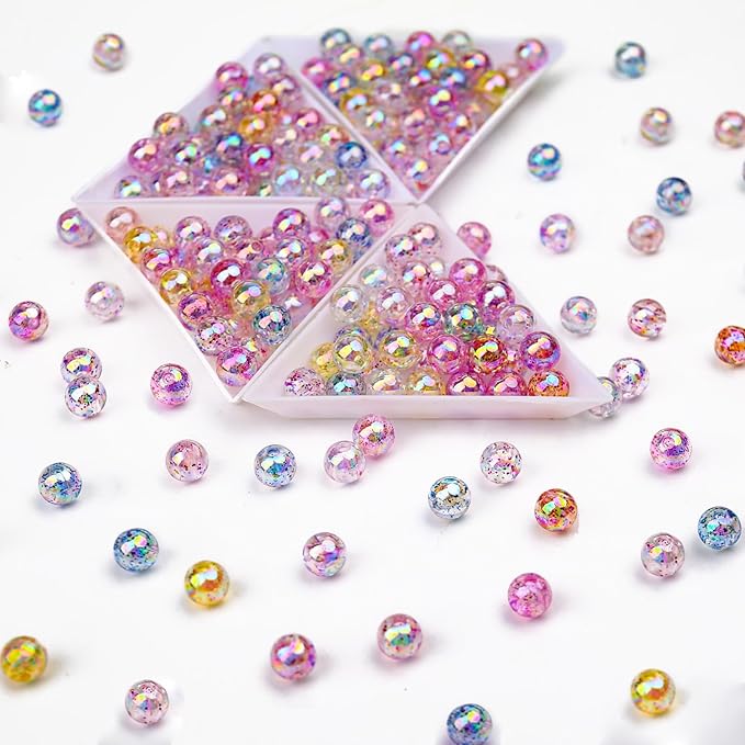 bonny boxx 500pcs 8mm smooth shimmering ab round beads, plastic resin bubblegum balls chunky gumball beads for necklace and bracelet making, crafting supplies