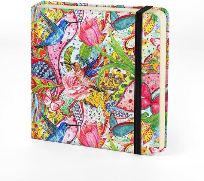 Mifuner 4.8x4.8in 80gsm Mini Notebooks Art Blank Pages Sketchbooks Travel Journal Pocket Hardcover Paint Writing Notebook Blank Diary Memo Planner Sketchbook Fabric Cover.Hummingbird