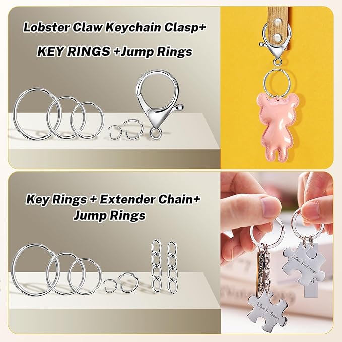 AUGSUN Keychain Making Kit, 450Pcs Keychain Craft Set Including Key Chain Clips, Lanyard Snap Hooks, Lobster Claw Clasps, Key Rings, Jump Rings and Screw Eye Pins for Key Chain Jewelry Making