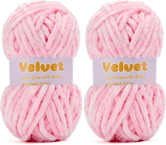 Yiju Velvet Chenille Yarn for Crocheting and Knitting, Soft Chenille, 2pack Pink (4oz 132yds Each)