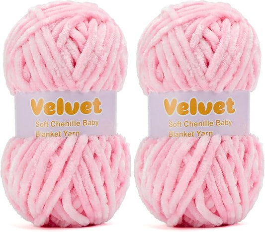 Yiju Velvet Chenille Yarn for Crocheting and Knitting, Soft Chenille, 2pack Pink (4oz 132yds Each)
