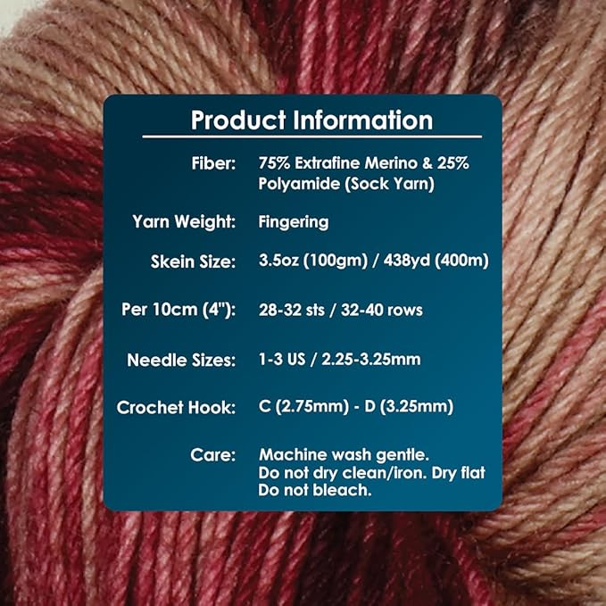 KnitPro Symfonie Fingering Weight Hand Dyed Variegated Yarn Skein | Extra Fine Merino Wool & Polyamide Blend for Knitting & Crocheting, Oeko-TEX Certified 400m, 100g | Terra Cafe Rose