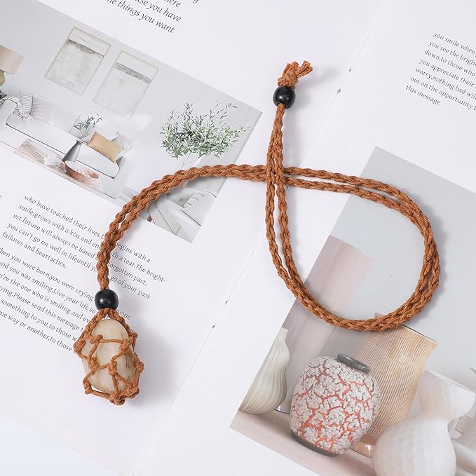 6PCS Adjustable Crystal Holder Necklace Cage and Bracelet Cord Holders, Empty Stone Necklaces Cord Hand-Woven Replacement Pendant Net Cages for Quartz Gemstone, DIY Jewelry Making(3 Colors)