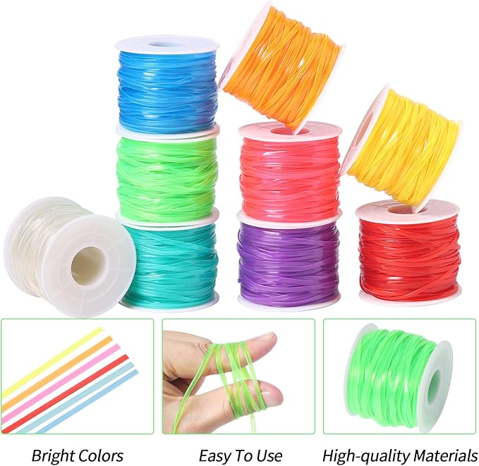 Candygirl 147 Yards Lanyard String Glow in Dark Gimp String Kit Plastic Lacing Cord for Boondoggle Bracelets Keychains DIY Crafts Weaving Kit（9 Rolls, 442 Feet）