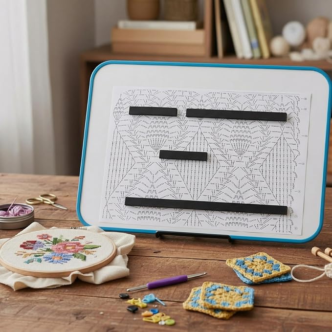 flutesan 11 x 14 inches knitting pattern holder with 4 replacement magnets knitting chart keeper cross stitch magnetic board cross stitch accessories and supplies for crochet(blue border)