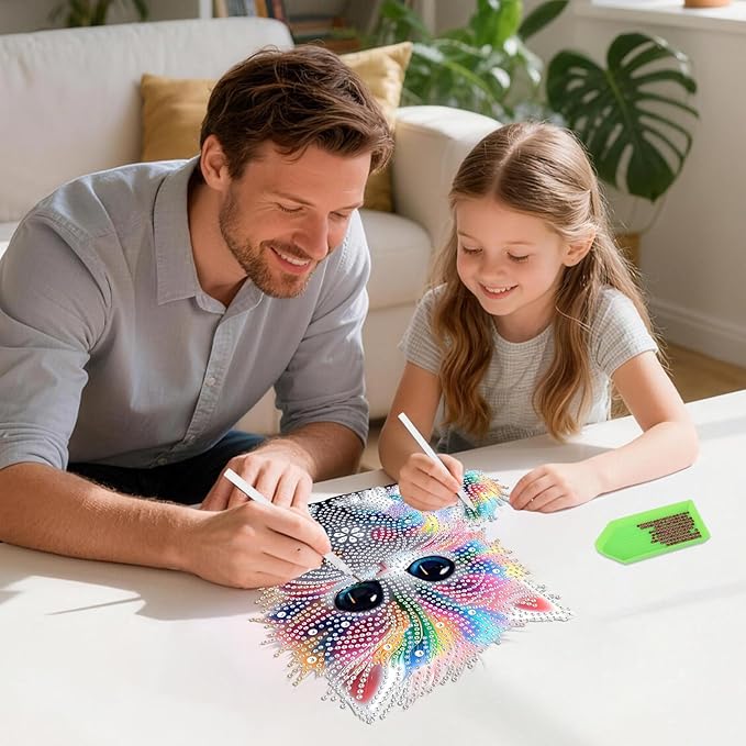 DOMROM Cat Diamond Art Hanging Kits for Adults, Special Shaped Crystal Diamond Painting Cat Pendant, DIY Diamond Art Suncatchers Animal for Home Garden Wall Decor Gift