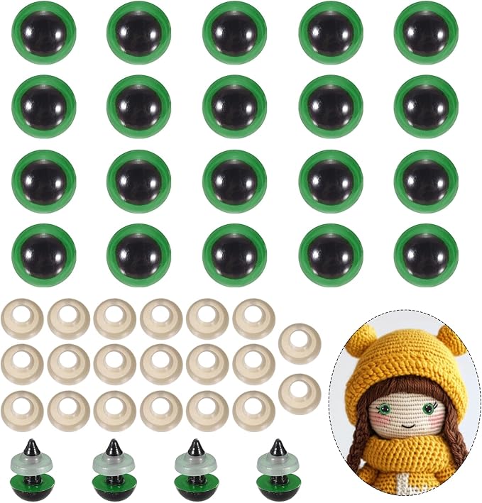 PATIKIL 12mm Safety Eyes, 20Pcs Realistic Doll Crocheting Safety Eyes with Washers for Decor Crochet Accessories Dolls Craft Halloween, Green