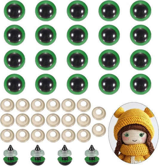PATIKIL 12mm Safety Eyes, 20Pcs Realistic Doll Crocheting Safety Eyes with Washers for Decor Crochet Accessories Dolls Craft Halloween, Green