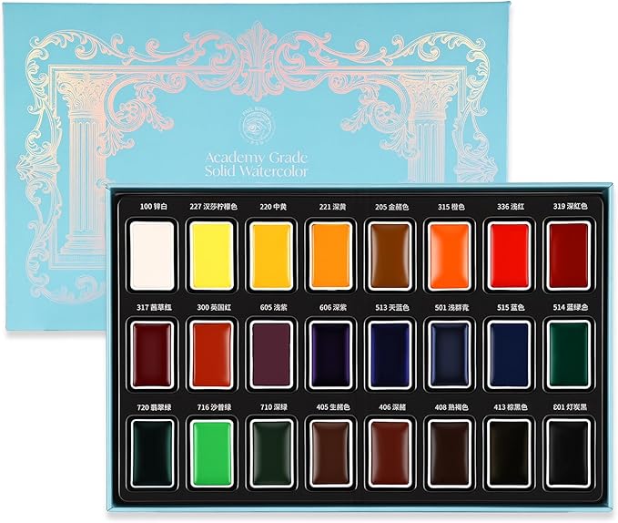 rubens Watercolor Paint Set 24 Colors, Full Pan Solid Artist Watercolors with Removable & Refillable Pans, Highly Pigmented Watercolor, Portable Art Painting Set for Beginner, Artist, Adults