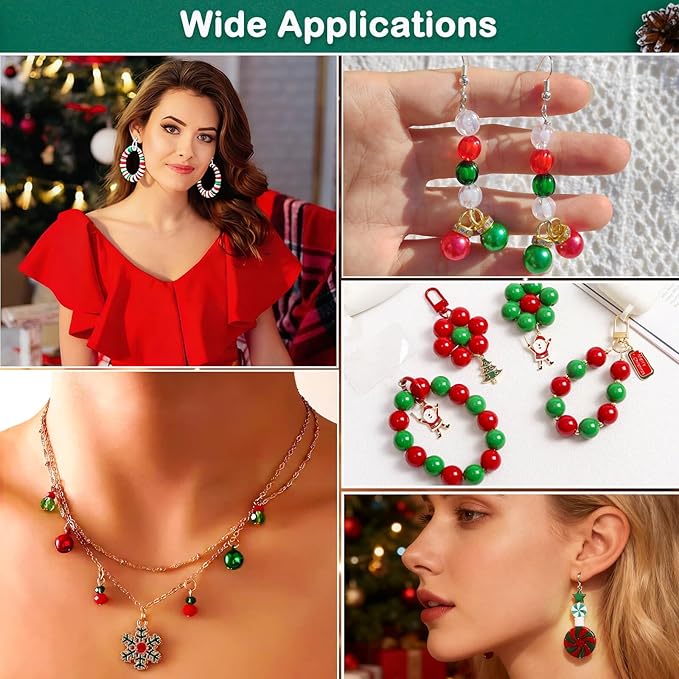 2370Pcs Christmas Beads for Bracelets Jewelry Making Kit, Christmas Tree Snowflake Charms Red Green Xmas Clay Bead Assorted Acrylic Crystal Round Pearl Star Spacer Bead for Necklace Earrings DIY Craft