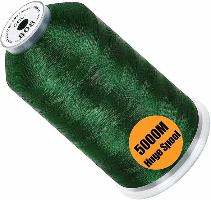 New brothread - Single Huge Spool 5000M Each Polyester Embroidery Machine Thread 40WT for Commercial and Domestic Machines - Deep Green
