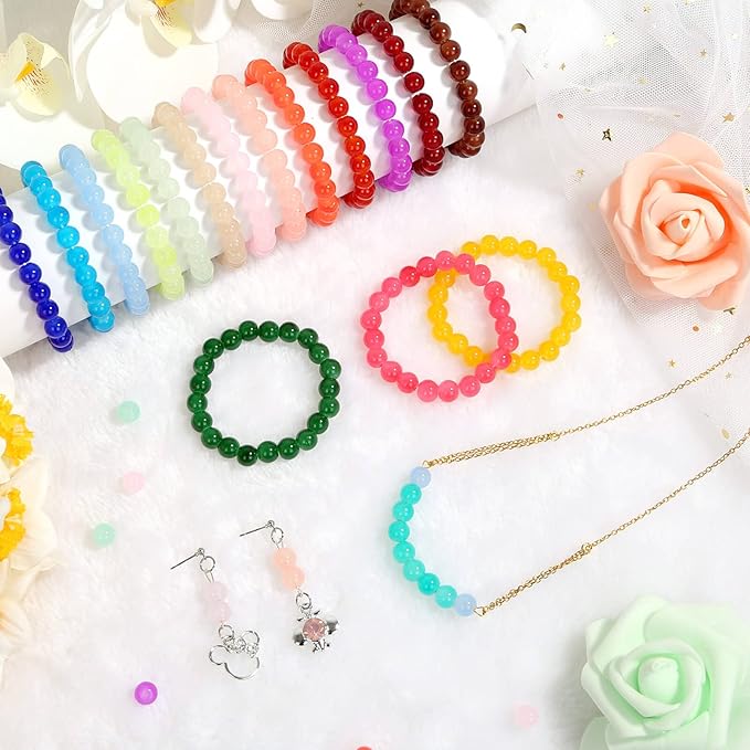 shynek 700 Pieces Glass Beads for Jewelry Making, 28 Colors 8mm Crystal Beads for Bracelets and DIY Crafts