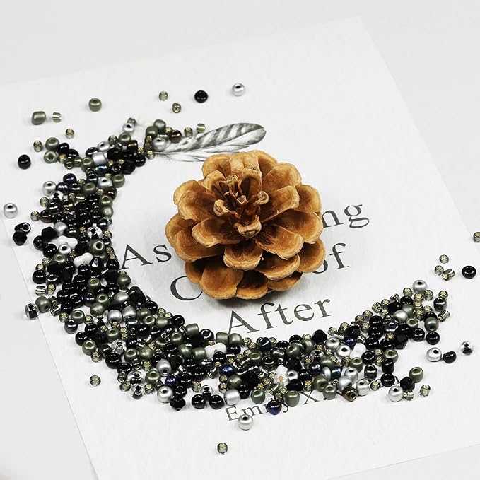 Bulk 4mm Black Seed Beads for Jewelry Making 110 Grams About 1600pcs,6/0 Glass Craft for Making Earrings, Bracelets, Pendants, Waist Jewelry, DIY Handmade Seed Beads（Black/White/Silver Mix）