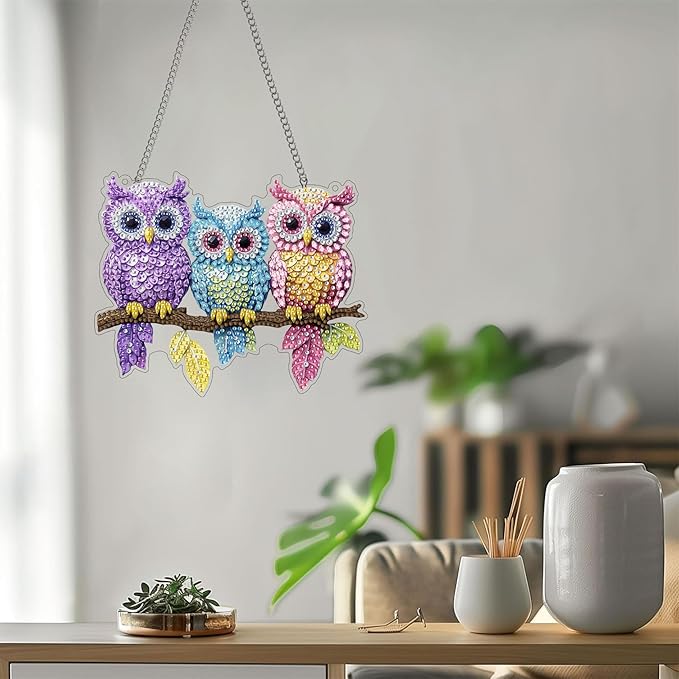 Bimkole Eagle Diamond Art Hanging Kit for Adult, DIY 5D Diamond Art Animals Leaves Window Pendant, Acrylic Crystal Art Hanging Ornament Home Wall Garden Front Door Sign Outdoor Decor 7.8x7.8 Inch