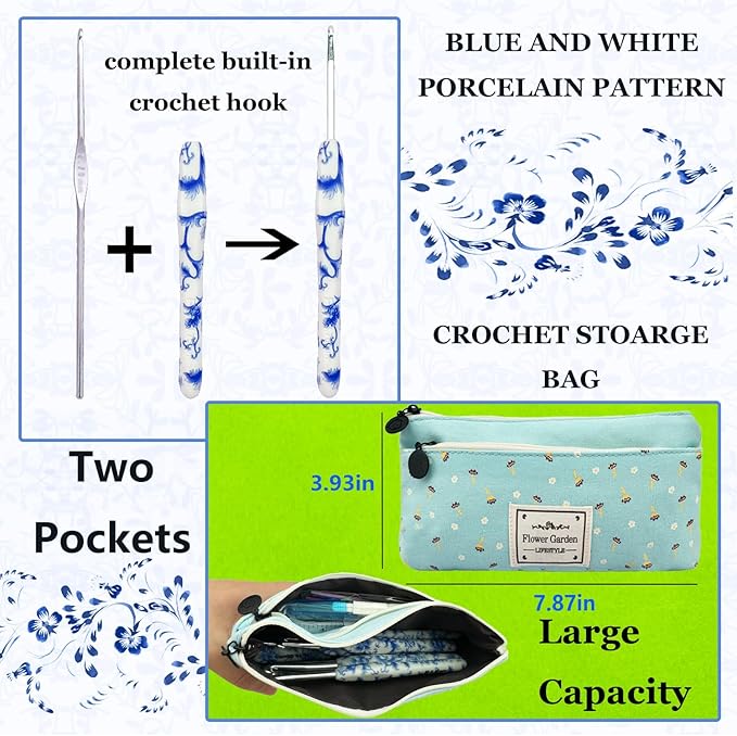 Hobekoee 14 Sizes Crochet Hooks Set,2.25mm(B)-10mm(N) Ergonomic Handle Crochet Hook for Arthritic Hands,Long Crochet Needles Set with Case for Beginners and Enthusiasts