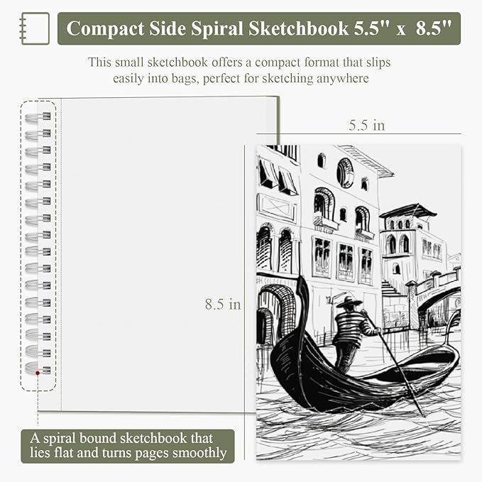 sufly small sketch book 5.5"x8.5", 2-pack mini sketchbook, spiral bound sketchbook hardcover with 200 sheets of 68lb/100gsm mini drawing pad paper, small sketch pads for drawing for adults & kids.