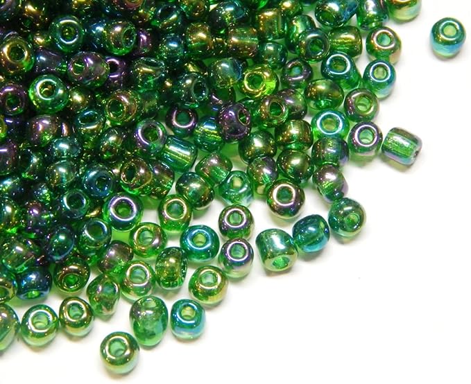 Perlin Glass Seed Beads 4mm 6/0 Round 1100pcs Mini Small Pony Spacer Beads Kit for Jewelry Making Earrings Bracelets Pendants Waist DIY Handmade (Green AB Transparent)