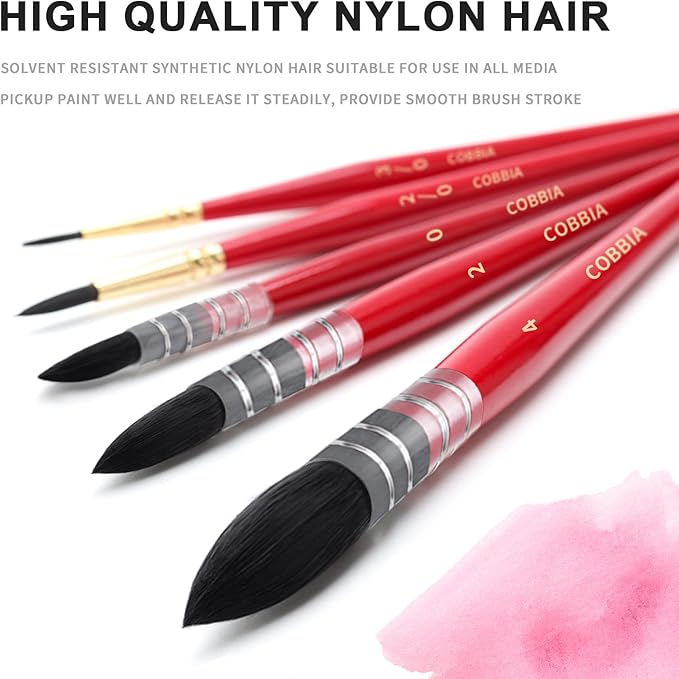 Synthetic Squirrel Hair Watercolor Brushes, 5Pcs, Mop Paintbrushes Detail Watercolor Paint Brush Set Ideal for Artists, Amateur Hobbyists and Painting Lovers