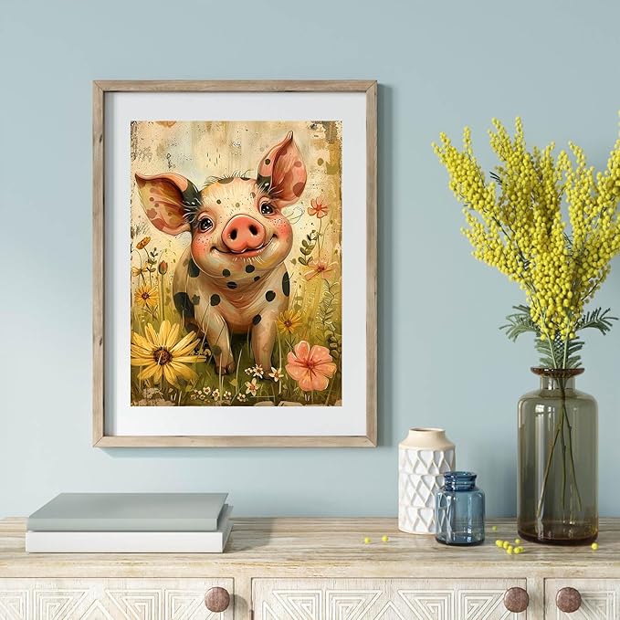 ijbnhd Pig Diamond Art Painting Kits for Adults- Full Drill Diamond Painting for Beginners, 5D Diamond Painting Pictures Gem Art Painting Kits DIY Daisy Diamond Art Kits 12X16in