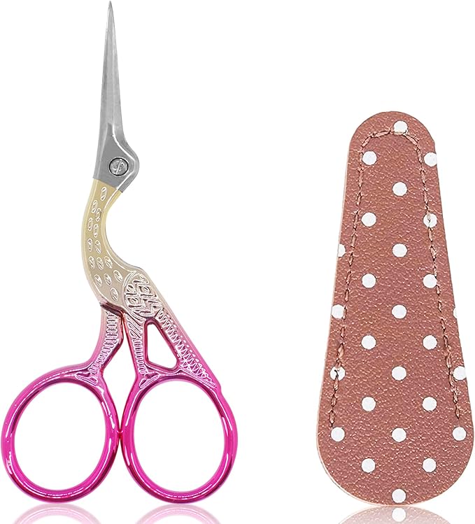 BIHRTC 3.6 Inch Embroidery Scissors Stainless Steel Sharp Tip Scissors with Leather Cover for Cross-stitch Crochet Sewing Crafting Embroidery Threading