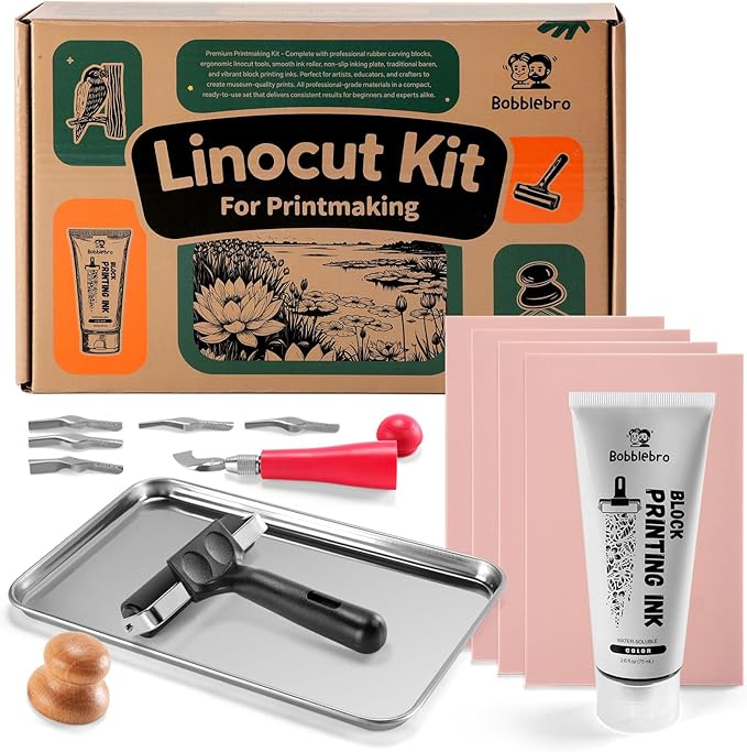 Bobblebro Linocut Kit for Printmaking - Arts and Crafts for Adults - Easter DIY Kit Gifts - Hobby Kits Birthday Gift for Women, Men, Boys, Girls - Stamp Making Kit - Linoleum Blocks Carving Tools