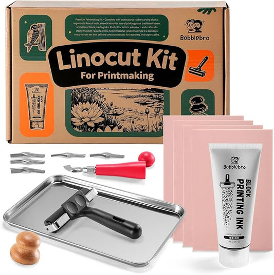 Bobblebro Linocut Kit for Printmaking - Arts and Crafts for Adults - Easter DIY Kit Gifts - Hobby Kits Birthday Gift for Women, Men, Boys, Girls - Stamp Making Kit - Linoleum Blocks Carving Tools