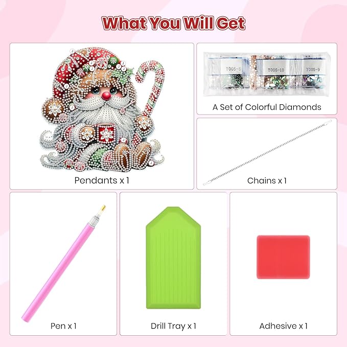 MOGTAA Christmas Diamond Art Hanging Kits for Adults Kids, Christmas Gnomes Diamond Art Suncatchers, 5D Special Shape Diamond Painting Window Pendant Kit for Home Garden Wall Decor