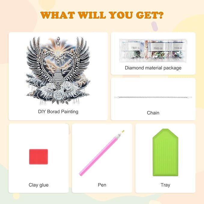 HEIBAGO Heart Wing Angel Diamond Art Hanging Kits for Adults, Diamond Art Suncatchers, 5D Special Shape Diamond Painting Pendant, DIY Window Ornament Gifts for Home Garden Door Wall Decor 8.3 x 8.3In