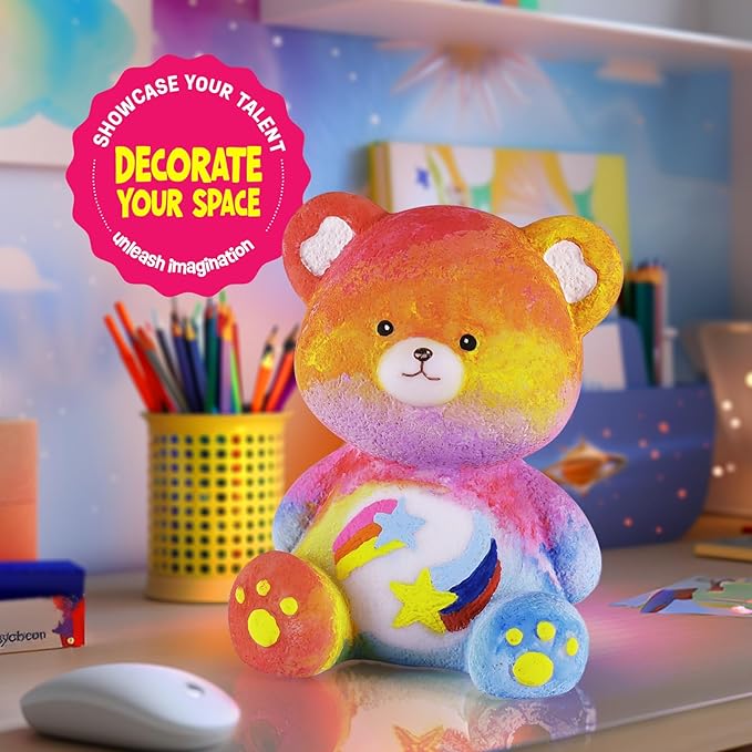 paint your own bear lamp kit, art supplies bear painting kit for kids 6-12, arts and crafts for kids ages 8-12, bear toy girls boys halloween birthday christmas gifts ages 3 4 5 6 7 8 9 10 11 12+