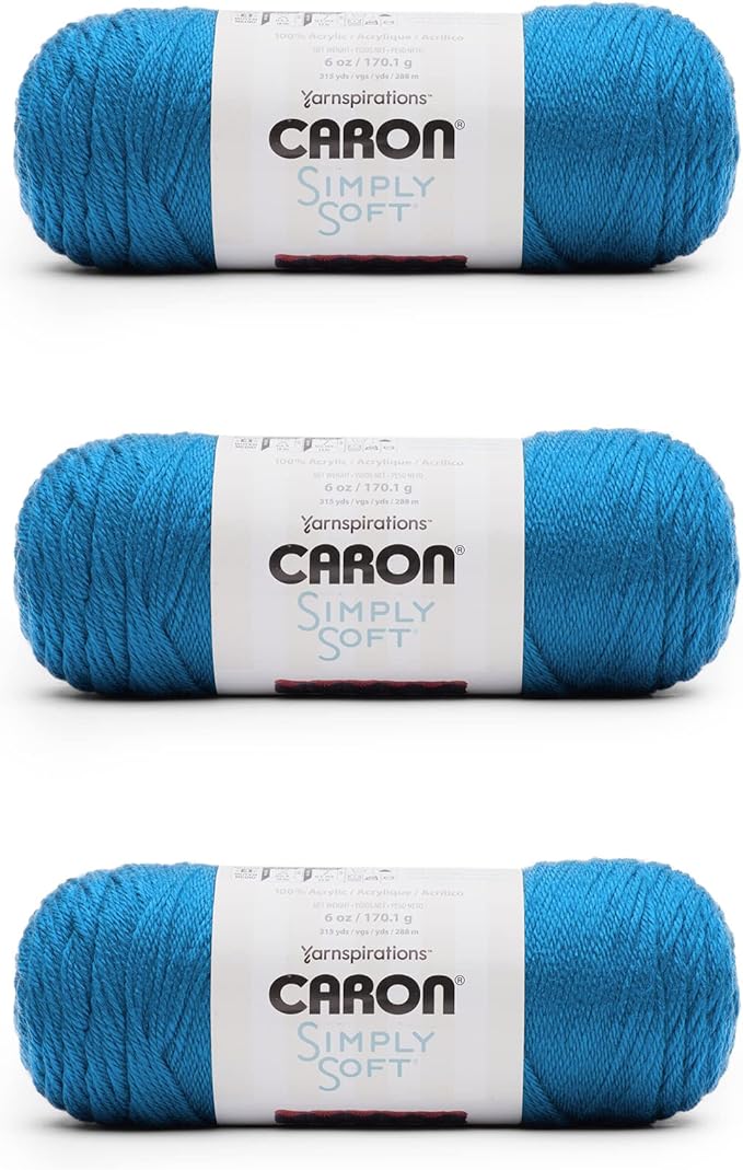 Caron Simply Soft Cobalt Blue Yarn - 3 Pack of 170g/6oz - Acrylic - 4 Medium (Worsted) - 315 Yards - Knitting/Crochet