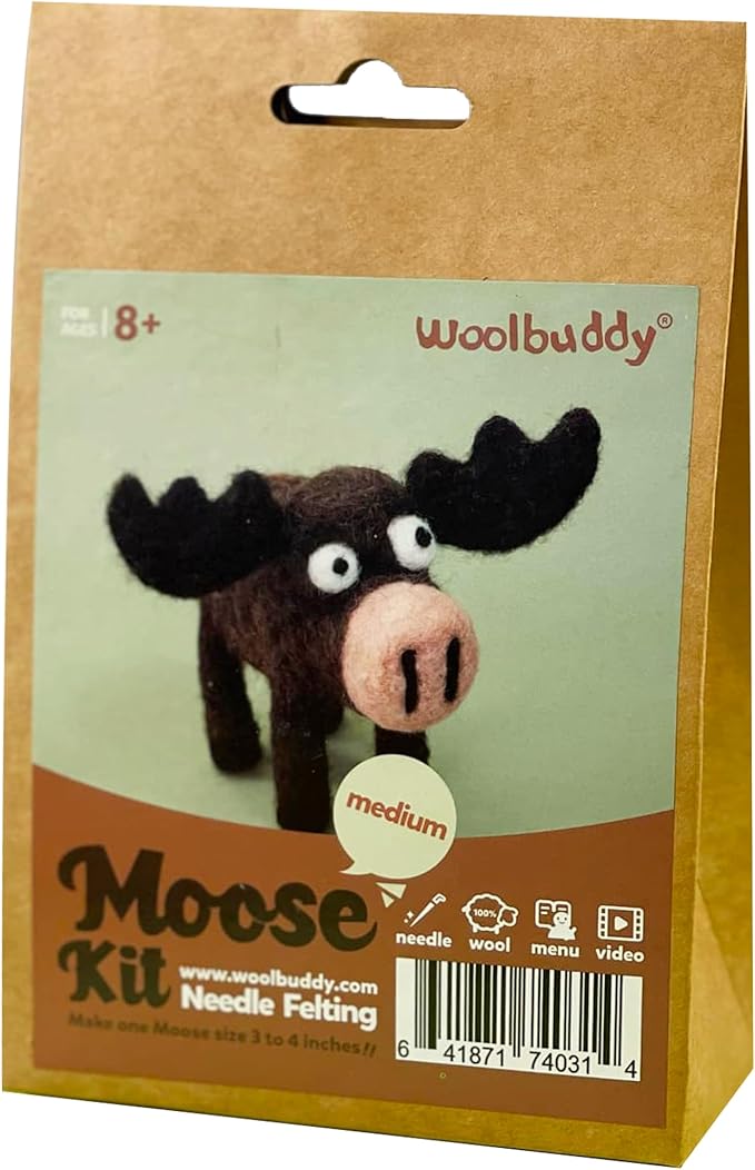 Woolbuddy Needle Felting Kit for Beginners & Adults, Moose Animal DIY Craft Kit, Complete Starter Kit with Wool, Tools & Step-by-Step Instructions
