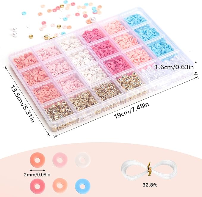 2350pcs Clay Beads for Bracelets Making, 6 Color Heishi Beads Polymer Clay Beads for Jewelry Making Supplies Charm, Friendship Bracelet Making Kit for Girl Women Adults (Pink)