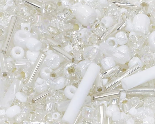Mixed Craft Beads 1000Pcs/20g Glass Seed Beads Tube Beads Bugle Beads 1.5-4.5mm Small Loose Spacer Beads for DIY Bracelets Necklace Earring Jewelry Making (Silver White)