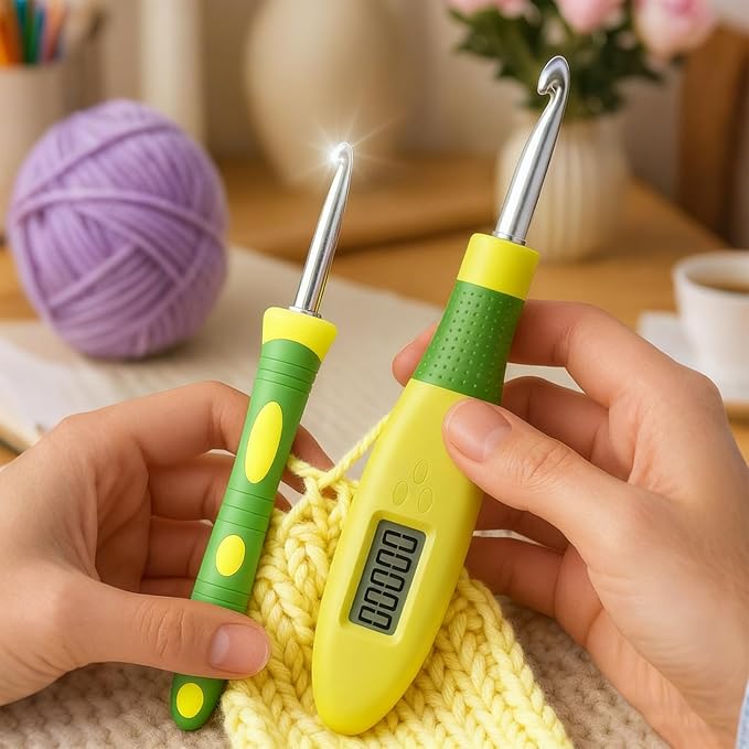 Light up Crochet Hook Set with Stitch Counter Crochet Kit with 18 Different Size Interchangeable Crochet Needle,Ergonomic with 2 Levels Led and Digital Stitch Counter for Crocheting and Knitting