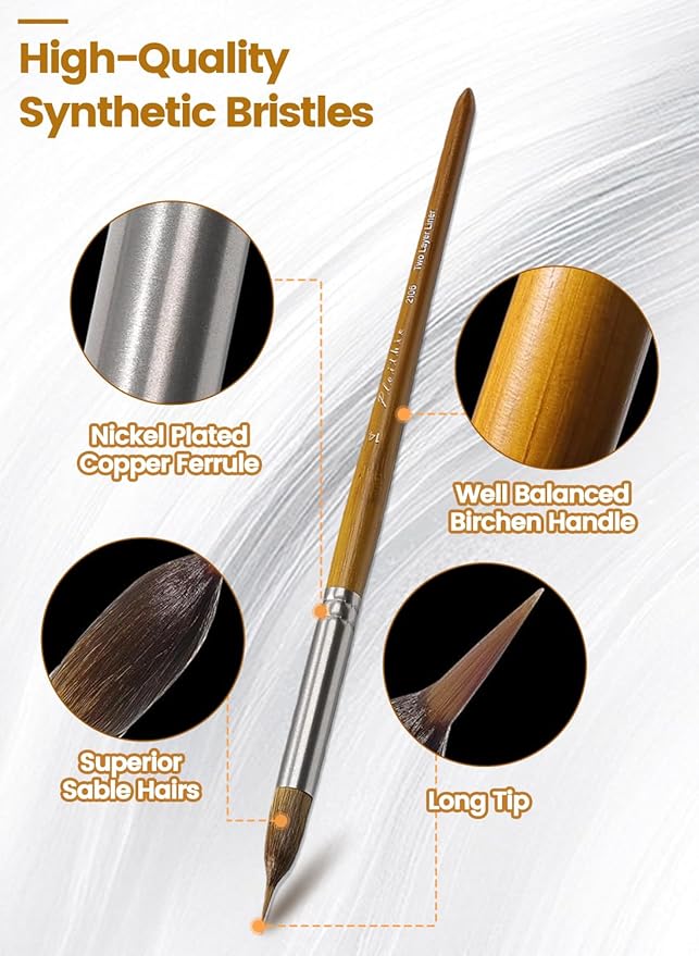 Watercolor Brushes Professional Set - 6Pcs Extended Needle Point Artist Paint Brushes Professional Liner Brush - Synthetic Sable Hair Thin Paint Brushes for Watercolor Acrylic & Gouache (6pcs)