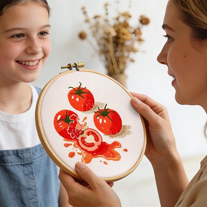 Tomato Embroidery Kits for Beginners Adults, Hand Embroidery Starter Kit, Cross Stitch Kits for Beginners DIY Craft Kits for Adults Women, Entire Set of Embroidery Supplies【Full-length Video Tutorial】