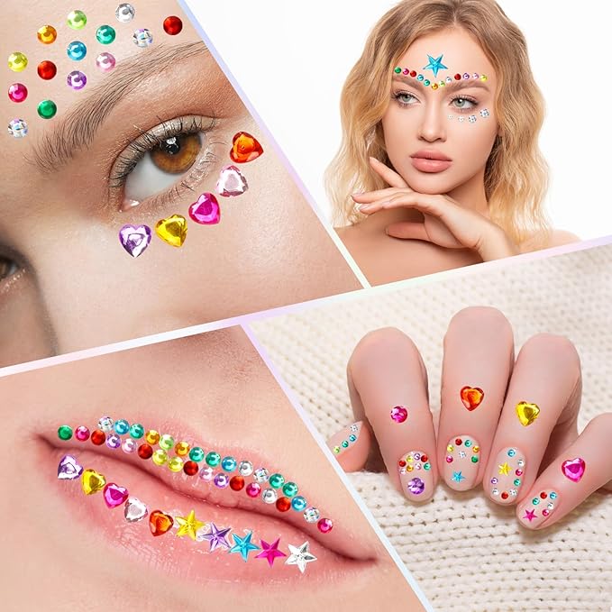 1296 pcs Easter Gem Stickers Rhinestones for Crafts, Sparkling Cute Star Heart Round Small Stickers for Women Adults, Glitter Jewels Stickers for Face Eye Body Makeup, DIY Decoration WUINOID