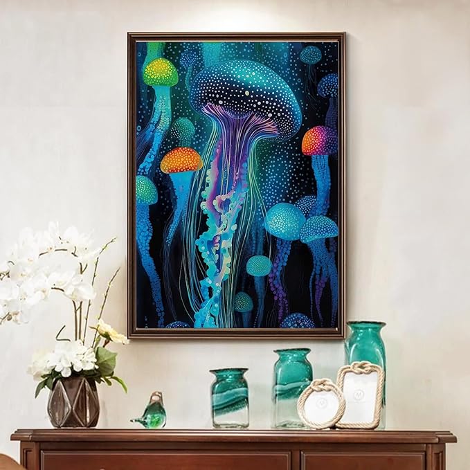 Glowing Jellyfish Diamond Painting Kits for Adults DIY 5D Diamond Painting Kits Beginners Full Drill gem Art Crystal Craft Kits for Home Wall Bedroom Decor Gifts 12x16 inch
