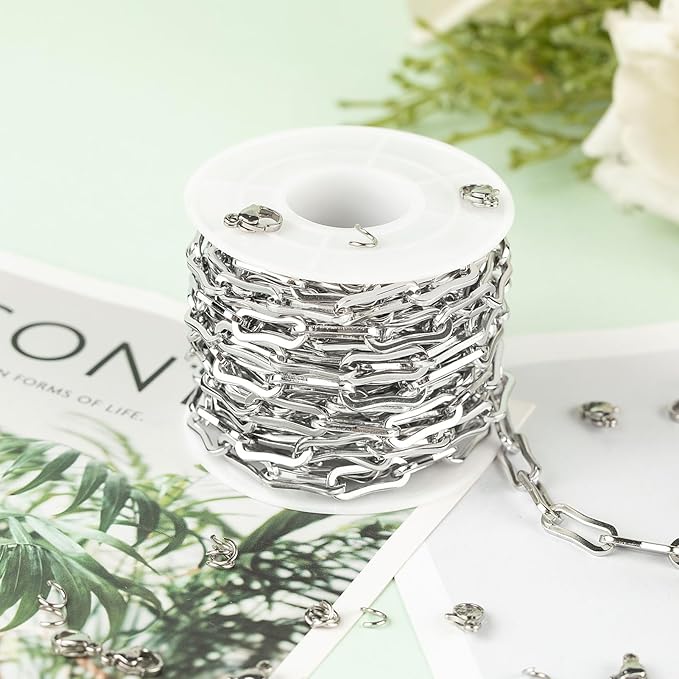 UMAOKANG 13 Feet Stainless Steel Chains for Jewelry Making Oval Paperclip Chain Roll Jewelry Making Chains with Jewelry Findings
