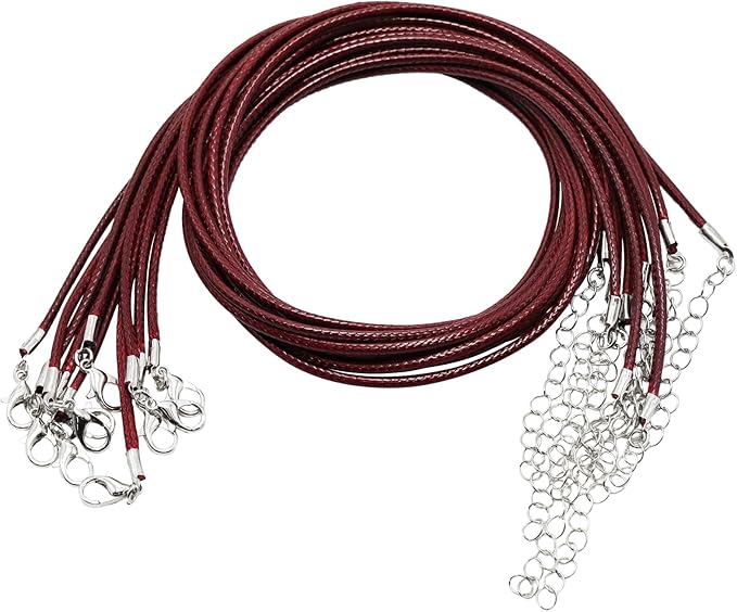 10 Pcs 2.0mm Leather Necklace Cords with Clasp,Waxed Cords,Necklace Ropes for Pendants and Jewelry Making(Wine Red)