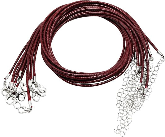 10 Pcs 2.0mm Leather Necklace Cords with Clasp,Waxed Cords,Necklace Ropes for Pendants and Jewelry Making(Wine Red)