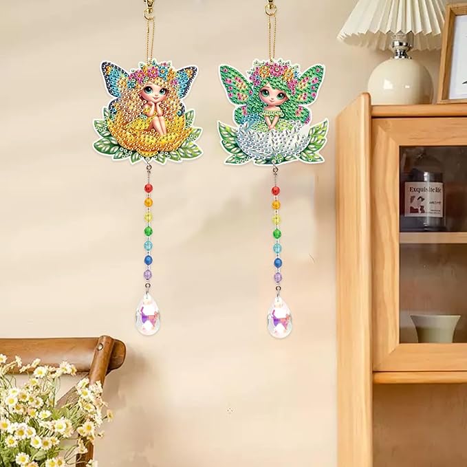 TDFERAN Diamond Pinting During Fairy Diamant Art Hanging Sign Onament Plant Pendants Wind Chimes Wall Hanging in Living Room Dorridor Diamond Art Hanging Sign Onamen Sunshine Catcher